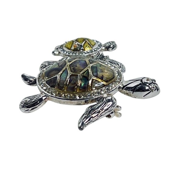 Napier Silver Tone Sea Turtle And Baby Faux Abalone Brooch (6090) - Picture 4 of 6